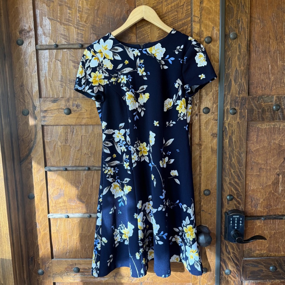 Cottagecore JH Joan Helpern Navy Blue Yellow‎ Floral Fit Flare Dress Womens Sz 4